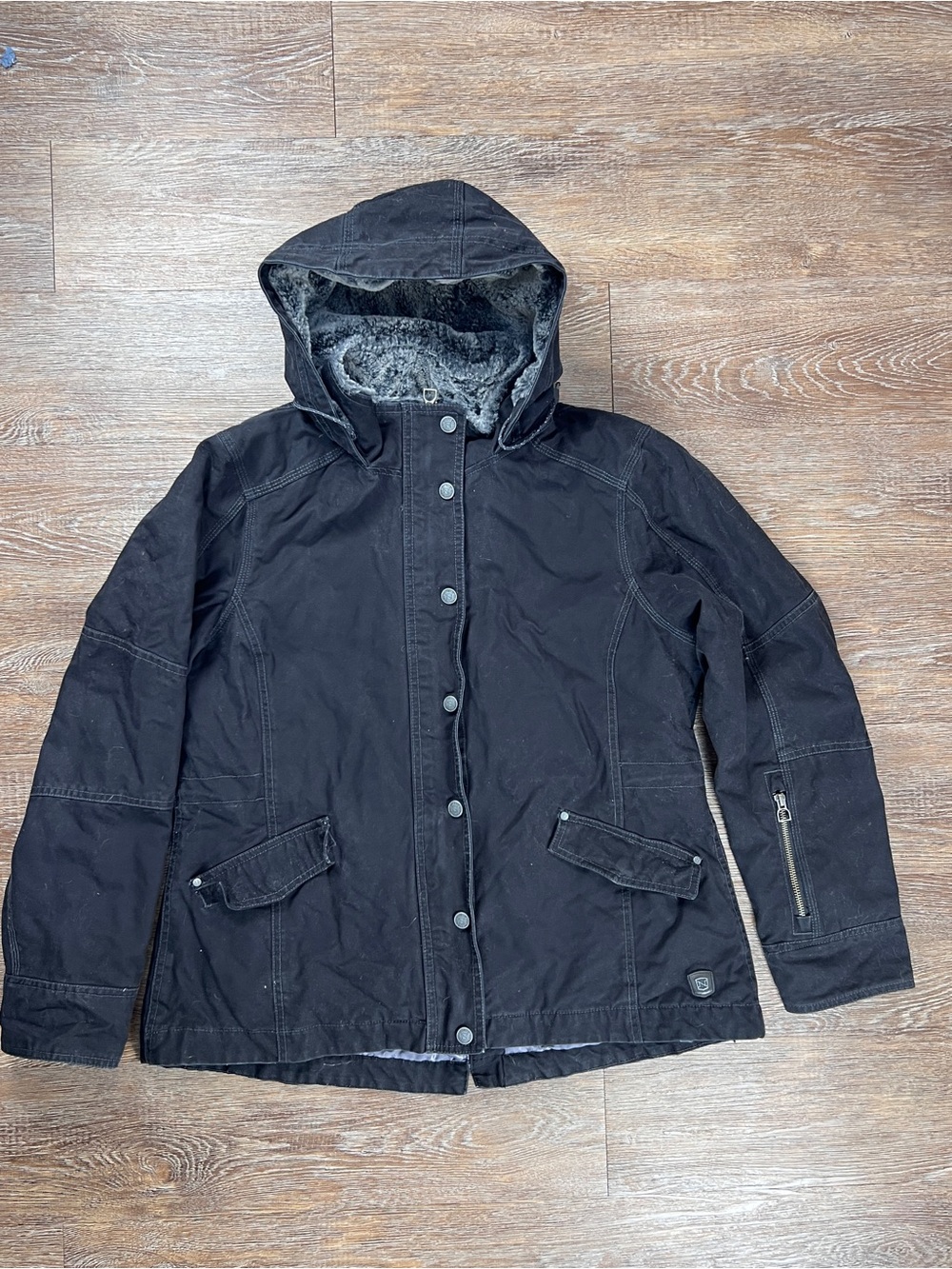 Noble Outfitters Equestrian Stable Ready Canvas Jacket Black Faux Fur Hood | XL